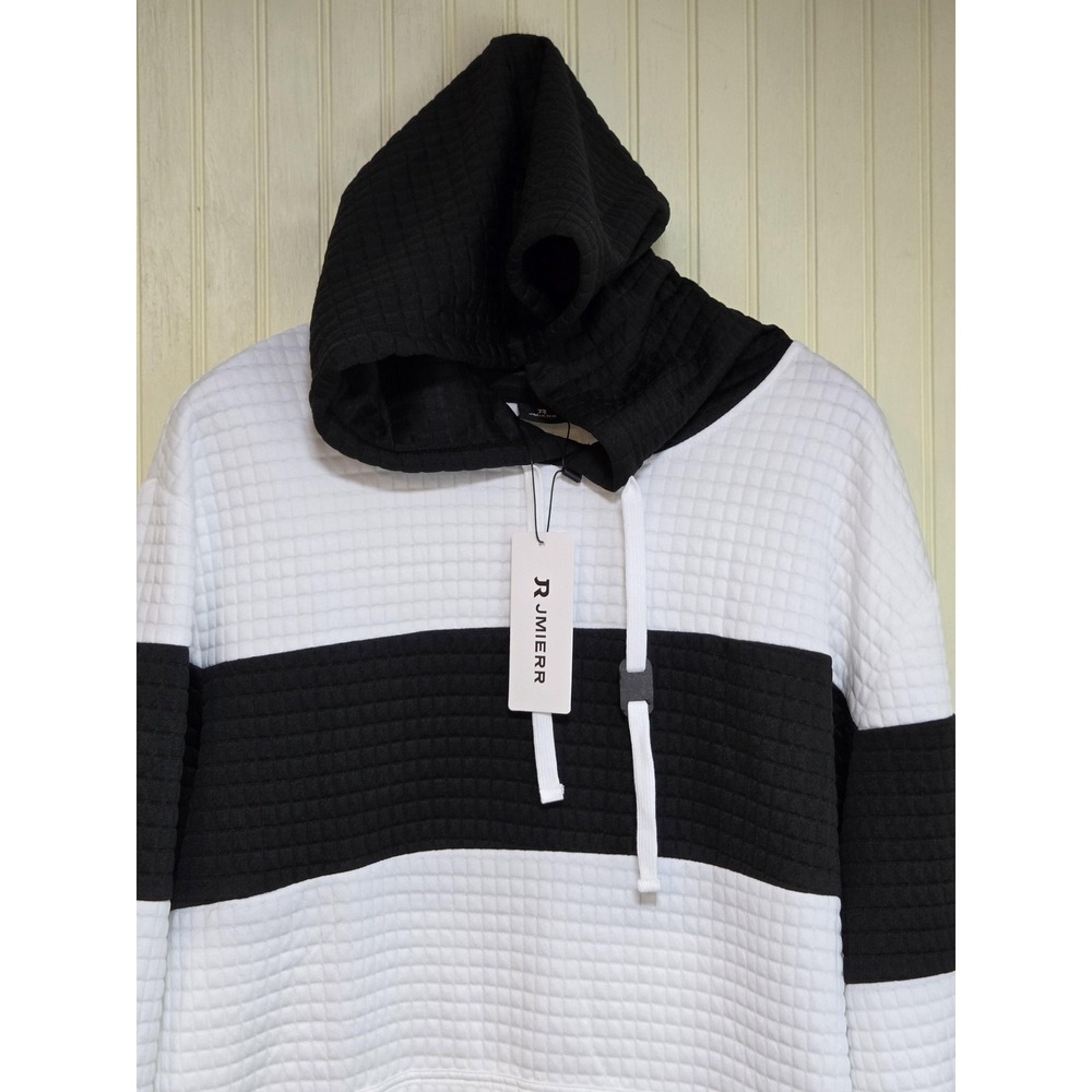JMIERR Hoodie Mens‎ 2XL White Black Stripe Textured Pullover Sweatshirt Knit